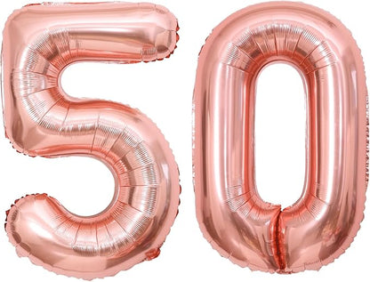 Rose Gold 50 Number Balloons, 40 Inch Big Giant Jumbo 50 Balloon Numbers Rose by BBPOOL
