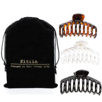 Polycarbonate Strong hold large hair claw clips for women thick hair, 3 counts in set of black/tortoise shell Brown/Clear resin big hair clips 4.3 inch in velvet gift bag (Plain)