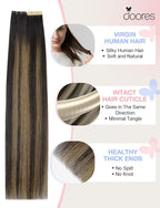 DOORES Seamless Hair Extensions Real Human Hair Tape in Invisi Edge, Dark Brown to Chestnut Brown 10 Injection Tape-ins with 10 Classic Tape-ins 50g 20 Inch, Tape in Extensions