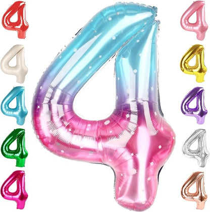 4 Balloon Numbers Birthday Decorations, 40In Pink Purple Blue Balloons | by Mluchee