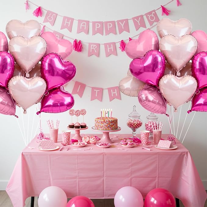 TONIFUL 30 Pcs 18 Inch Pink Hot Pink Baby Pink Heart Shape Foil Balloons | - Image 3