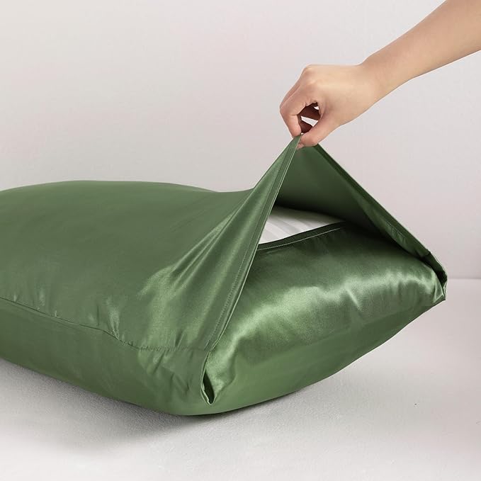 NTBAY 2 Pack Satin King Pillowcases for Hair and Skin, Luxurious and Silky Pillow Cases with Envelope Closure, 20x40 Inches, Olive Green