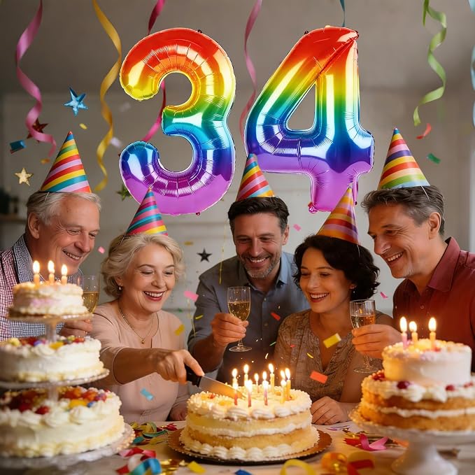 40 Inch Number 34 Balloons for 34th Birthday Party Decorations, 0-100 Rainbow - Image 2