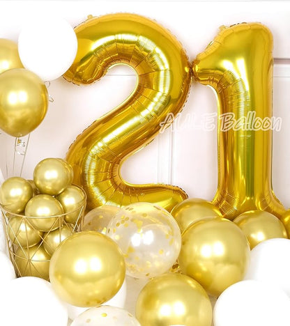AULE 40 Inch Gold 21 Balloon Number Foil 0-9 Birthday Big Numbers | Birthday - Image 4