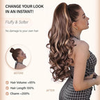 24 Inch Ponytail Extension, Clip on Ponytails for Women, Long Curly Wavy Ponytail Extensions for Women, Synthetic Layered Pony Tails Hair Extensions (Color: Medium Brown Mixed Honey Blonde)
