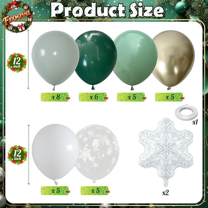 Winter Wonderland Balloon, Dark Sage Green Pastel Green White Metallic Gold - Image 2