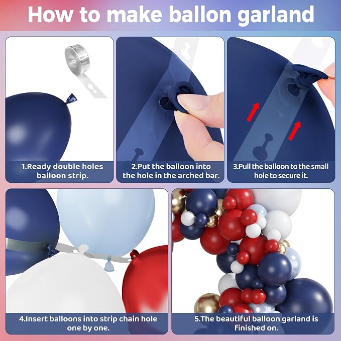 Ouddy Party 149Pcs Red White and Blue Balloon 4th of July Day Decorations - Image 4