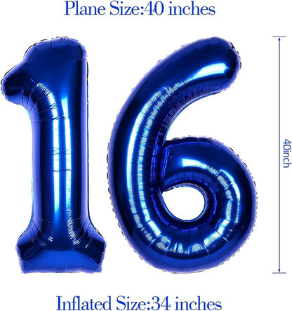40 Inch Navy Blue Big Number 16 Balloon 0-9 Large Helium | Royal Blue Balloons - Image 6
