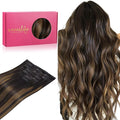 WENNALIFE Clip in Hair Extensions Real Human Hair, 12 Inch 80g 7pcs Remy Hair, Balayage Natural Black to Chestnut Brown Straight Natural Extensiones De Cabello Humano Con Clip Ins