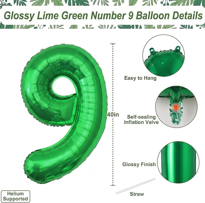 Green Number 9 Balloon 40 Inch, Vibrant Foil - Image 4