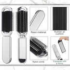 Nuenen 4 Pcs Folding Hair Brush with Mirror Portable Mini Hair Brush Small Compact Pocket Comb for Family Travel Car Gym Wig Bag Purse Gift Women (Silver)
