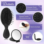 Meanplan 48 Pcs Mini Hair Brush Set 24 Travel Wet Dry Hair Combs Pocket Detangling 24 Compact Folding Makeup Mirrors for Spa Sleepover Birthday Bridal Shower Bachelorette Christmas Party Gift(Black)