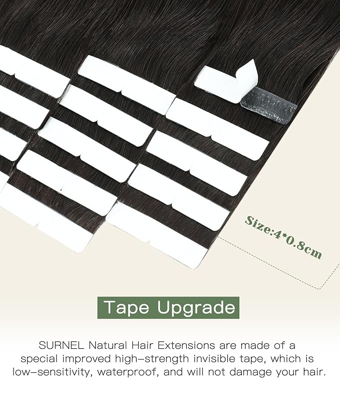 SURNEL Injected Tape in Hair Extensions 14 Inch Darkest Brown Invisible Tape in Extensions Human Hair 20 Pcs 30g(#2,14)