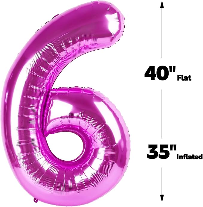Rosy Purple Number 6 Balloon 40 inch, 6th Birthday Party Balloons Decoration | - Image 3