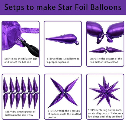 Purple Balloons Mylar Star Balloon 60Pcs Foil Spike Balloons Explosion Large - Image 8