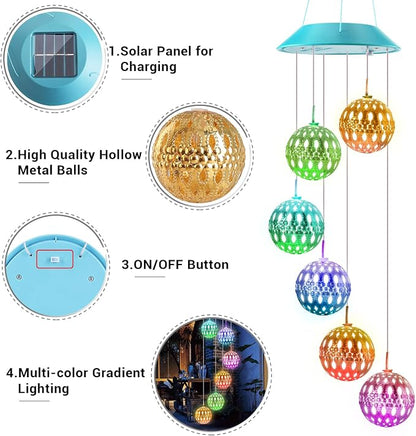 Toodour Solar Wind Chime, Color Changing Moroccan Ball Wind Chimes | LED - Image 3