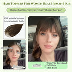 Hair Toppers for Women Real Human Hair, 360°3D Bangs Clip Human Toppers for Women with Thinning hair Realistic Scalp Line (Brown Black, 3D Wispy Bangs(11 * 7))