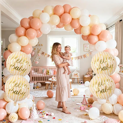 18" Hello Baby Foil Balloons for Welcome Baby Party Decorations, Peach Beige - Image 3