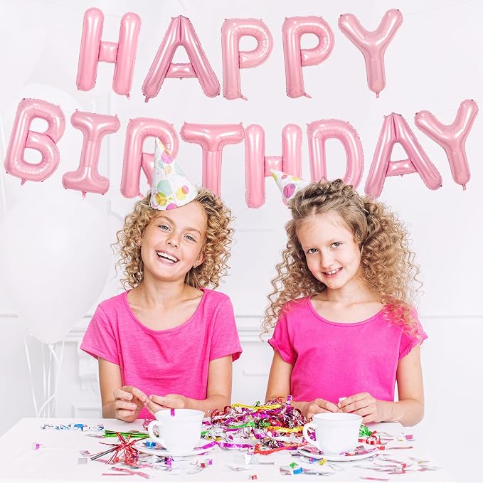 Happy Birthday Balloons Banner Pink, 16Inch Polyester Film Light Pink Foil - Image 4