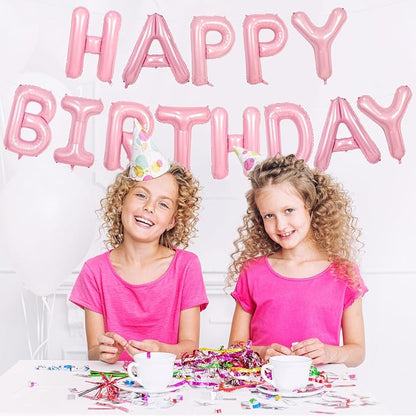 Happy Birthday Balloons Banner Pink, 16Inch Polyester Film Light Pink Foil - Image 4