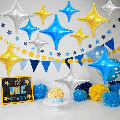 Blue Gold Silver Balloons, 26Inch and 10Inch Blue Silver Gold Quadrangle Helium - Image 3