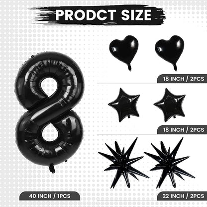 TONIFUL 8th Birthday Balloons Kit 40 Inch Black Large Number 8 Foil Balloon | - Image 2