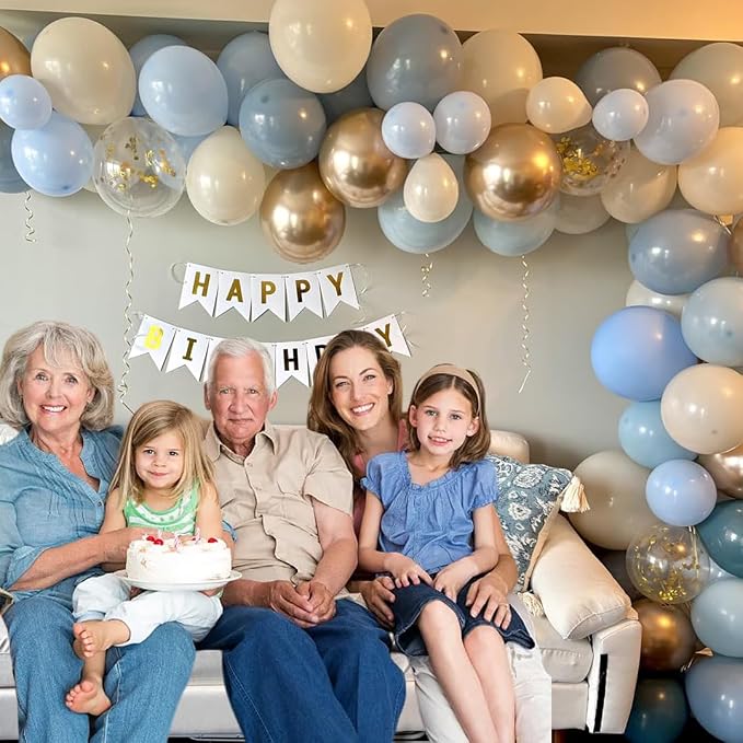 Dusty Blue and Gold Party Balloons - Image 3