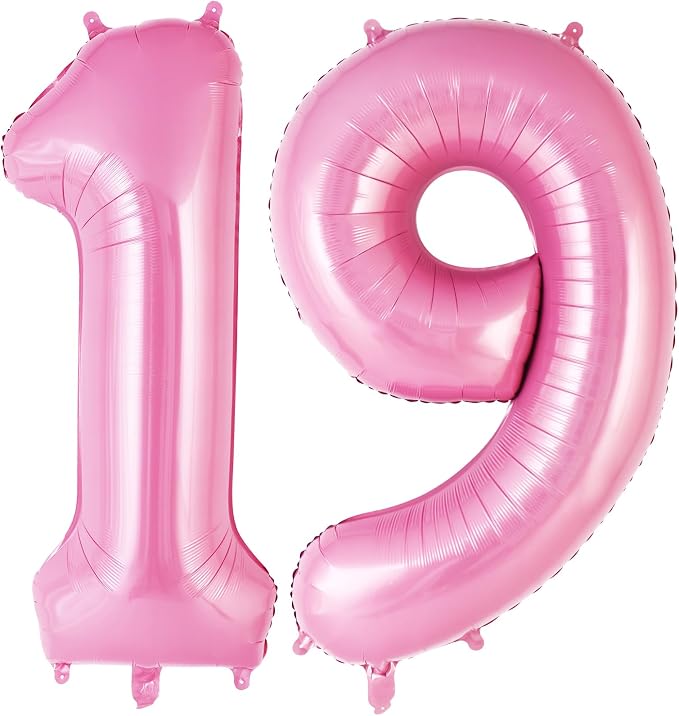 Pink Number 19 Balloon, 40 Inch Big Large Foil Helium Number Balloons, Giant by AIQINHU