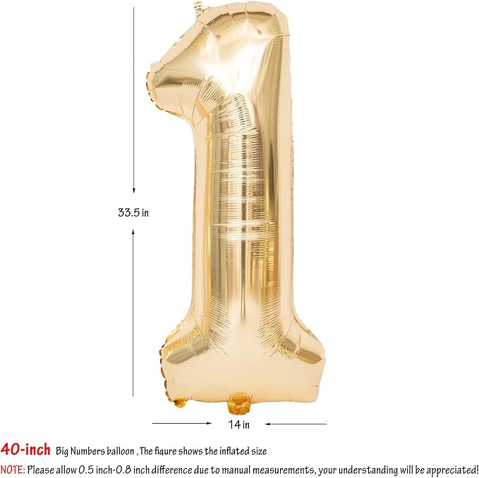 40 Inch Light Gold 1 Number Balloons Large Champagne Gold Number | White Gold - Image 2