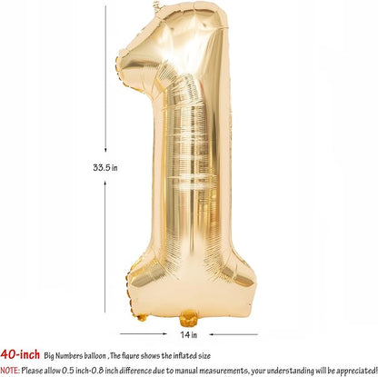 40 Inch Light Gold 1 Number Balloons Large Champagne Gold Number | White Gold - Image 2
