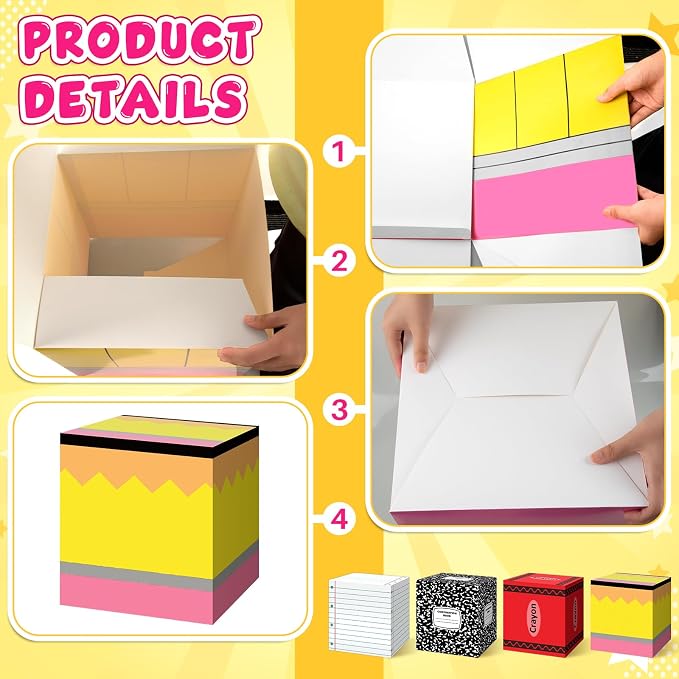 4 Pcs Back to School Balloon Box Decoration Sets Include Pencil Crayon Notebook - Image 3