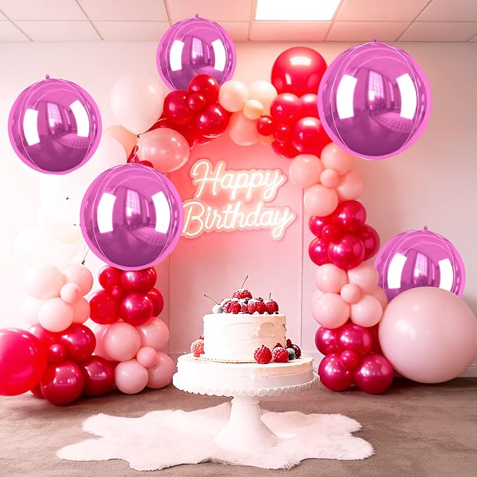 Hot Pink Round Foil Balloons, 22 Inch Pink Metallic Balloons, Sphere Ball - Image 9