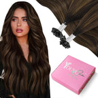 YoungSee U Tip Hair Extensions Human Hair Brown Balayage Utip Hair Extensions Human Hair Dark Brown Ombre Keratin Tip Hair Extensions Real Human-Hair 16In Ombre K Tips Hair 50s/50G for Everyday Wear