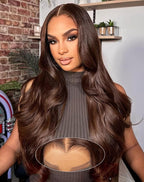 32 Inch Chocolate Brown Body Wave Wig Brown Wig Human Hair 13x6 HD Lace Front Wigs Body Wave Human Hair Wig Dark Brown Wig Pre Plucked Natural M Hairline For Women