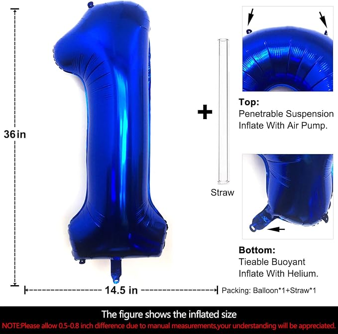 Lovoir 40 Inch Navy Blue Number 1 Balloon Large Size Jumbo Digit Mylar Foil - Image 2