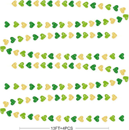 Gold and Green Heart Party Decorations Glitter Paper Love Heart Hanging Banner - Image 2