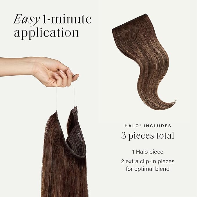 Luxy 100% Remy Human Hair – Halo Clip-In Hair Extensions –Natural Looking Volume & Length - One-Piece - Easy 5-Min Application 180 grams 20" Chocolate Brown Balayage
