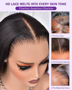 9x6 SKINLIKE Real HD Lace Closure Wig, Straight 180% Density 0.10mm Ultra-thin Swiss Lace Pre-plucked Bleached Small Knots With Baby Hair Natural Black Human Hair Wigs 22 Inch