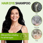 Black Hair Dye Shampoo for Women & Men, 15 Min Gray Coverage, 3 in 1 Semi-Permanent Color with Natural Herbal Ingredients