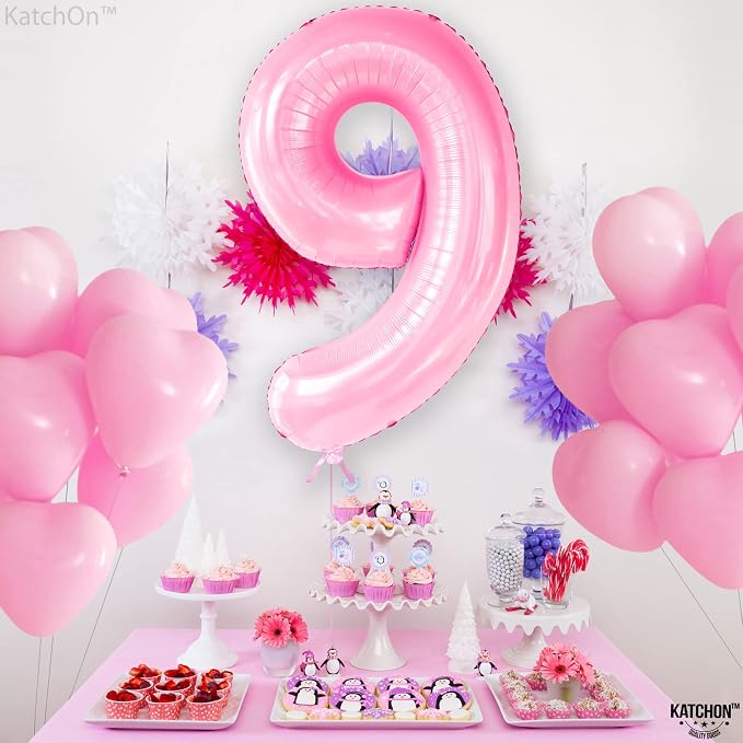 KatchOn, Giant Light Pink Number 9 Balloon - Image 6
