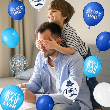 Navy Blue and White Father's Day Balloons, 12 Inch Print I Love Dad Best Dad - Image 5