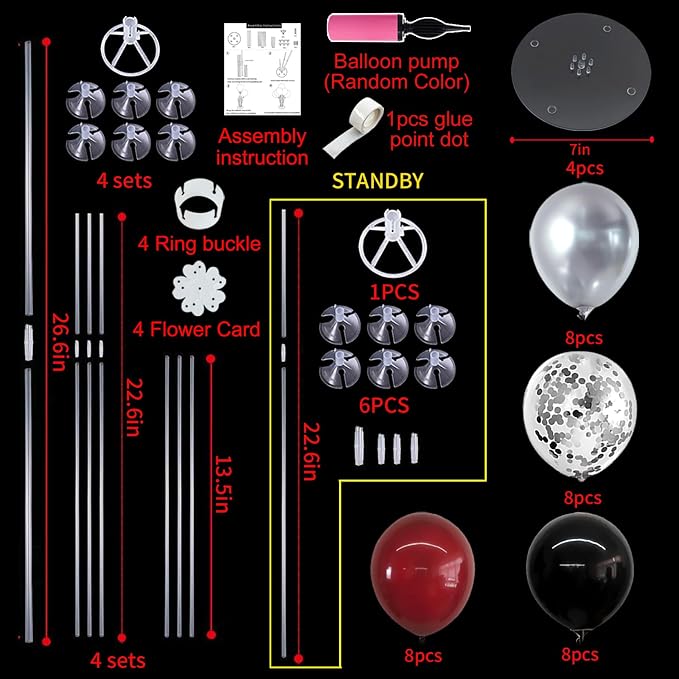 TONIFUL 4 Set Burgundy Red Black Silver Balloon Stand Centerpiece - Image 2