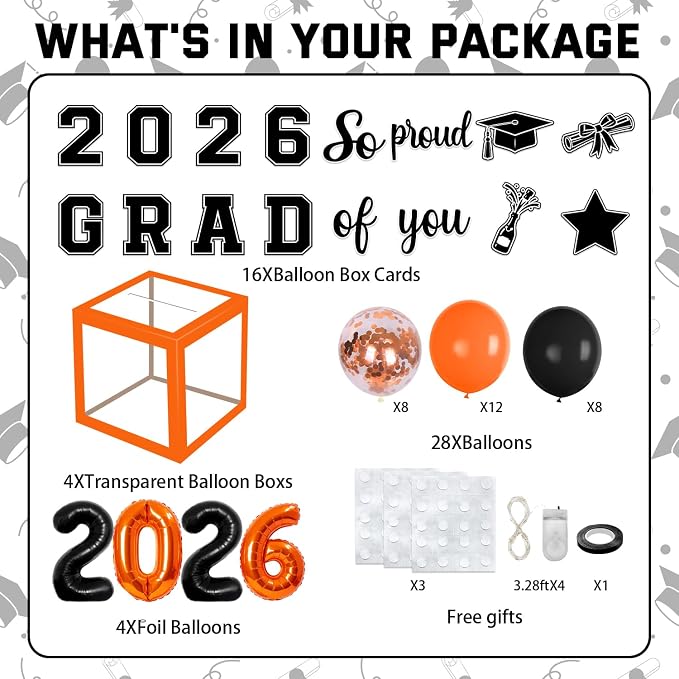 2026 Graduation Balloon Boxes Decorations – Clear Balloon Box Stack - Image 2