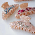 Personalized Colorful Name Hair Claw Clips for Women,Custom Hair Clips with Diamond,Cute Hair Accessories 4",Handmade Rhinestones Hair Clamp Gifts for Mom,Bride,Wife,Bridesmaid,Couples（Shell Pink）