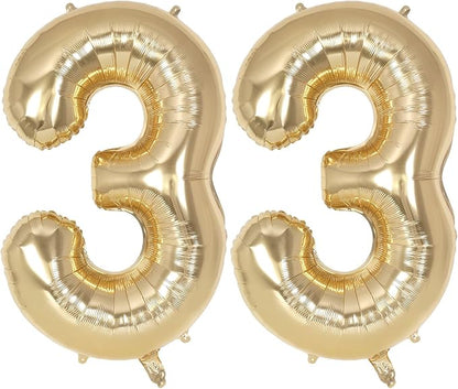 Champagne Gold Large Number 33 Balloon, 40 Inch Light Gold Foil Helium Number by AIQINHU