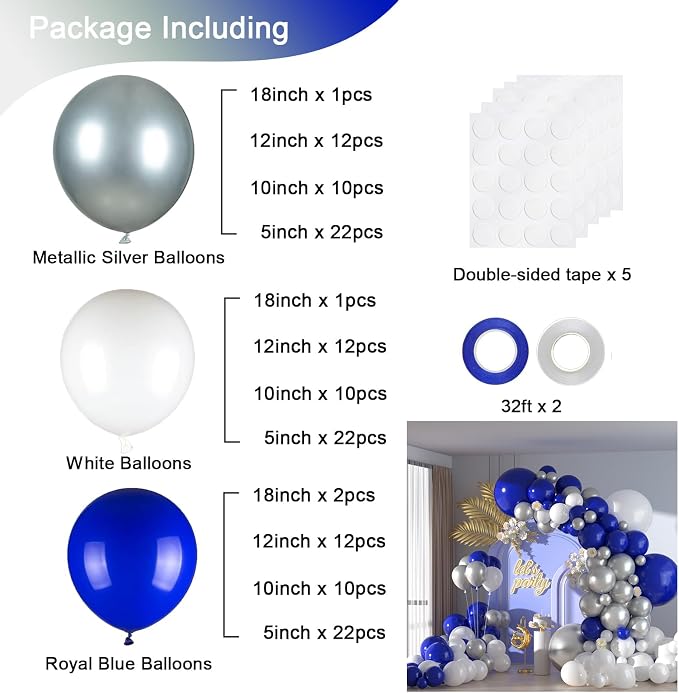 136pcs Blue White Silver Balloon Garland Kit - Image 2