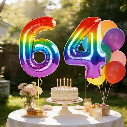 40 Inch Number 64 Balloons for 64th Birthday Party Decorations, 0-100 Rainbow - Image 3