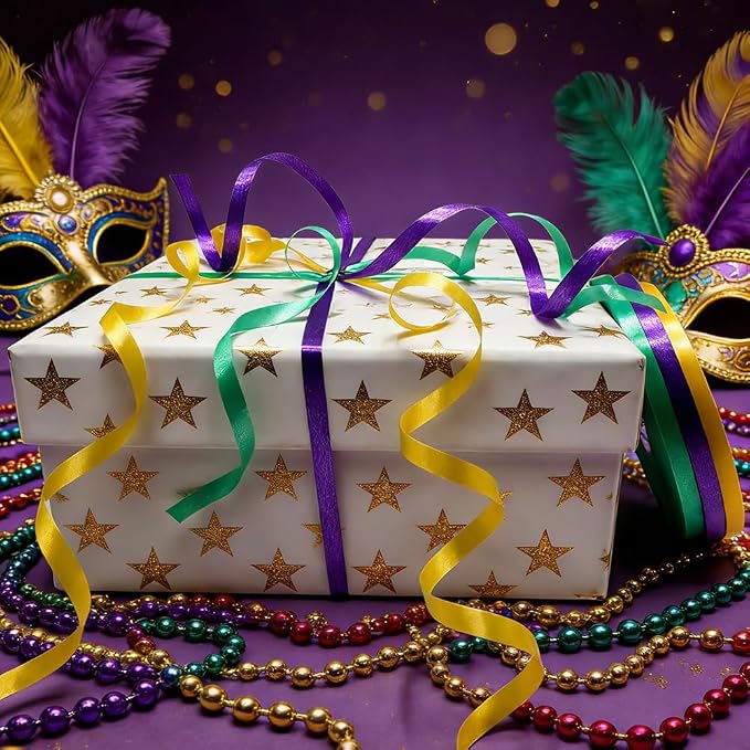 3 Rolls Curling Ribbon for Gift Wrapping for Wreath Bows Bouquet, Mardi Gras - Image 3