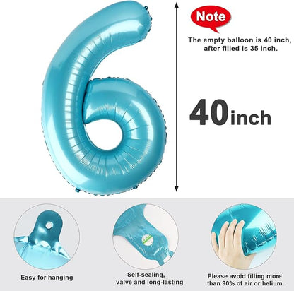 6 Balloon Number 40 Inch Pastel Blue Balloons - Image 5