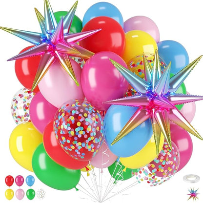 Rainbow Balloons, 12 Inches Yellow Hot Pink Lime Green Blue Red Neon Balloons by FEYG